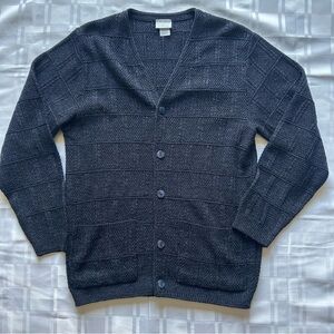 Outline Dark Blue Knit Button Up Cardigan Sweater